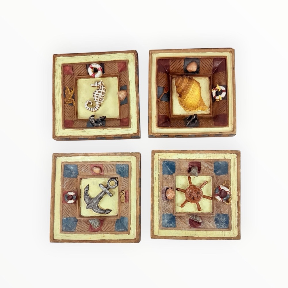 Seashells, Beach Themed Decor (4) Wall Plaques Ceramic